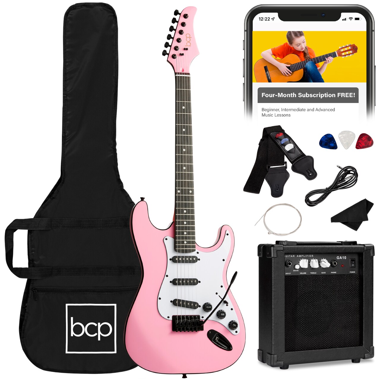 Best Choice Products 39in Full Size Beginner Electric Guitar Kit with Case, Strap, Amp, Whammy Bar